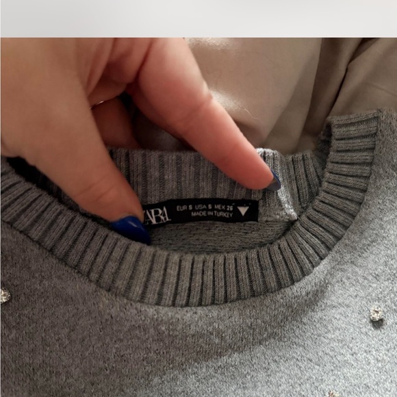 Zara Gray Embellished Sweater- Like New - Picture 2 of 3